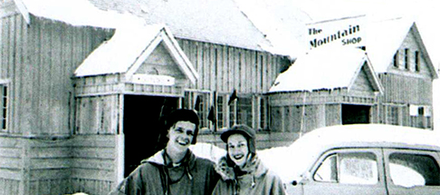Mountain Shop is established in the Old Government Camp Hotel. Buzz and Delores Bowman shown in front of the new shop.